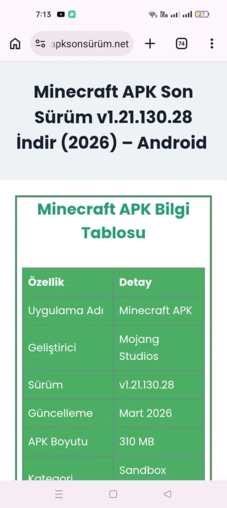 Minecraft son sürüm